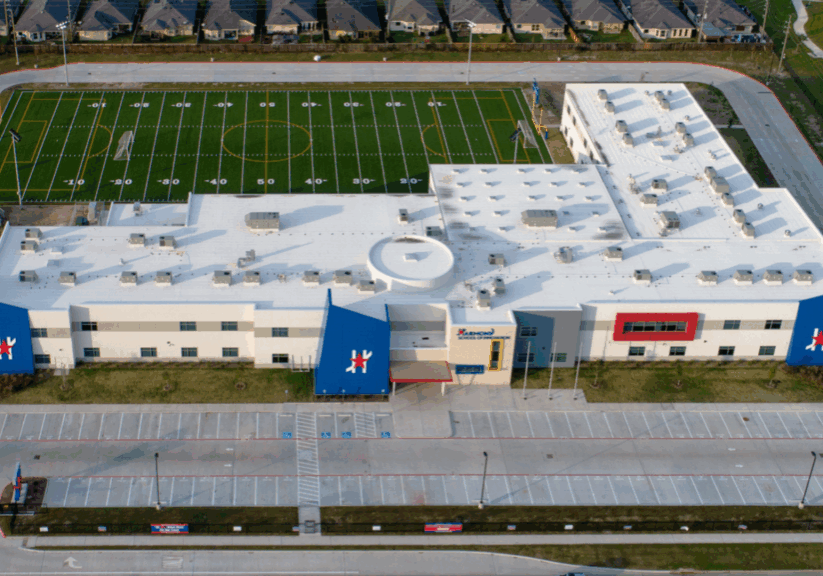 Educational commercial construction project in progress at a school campus.